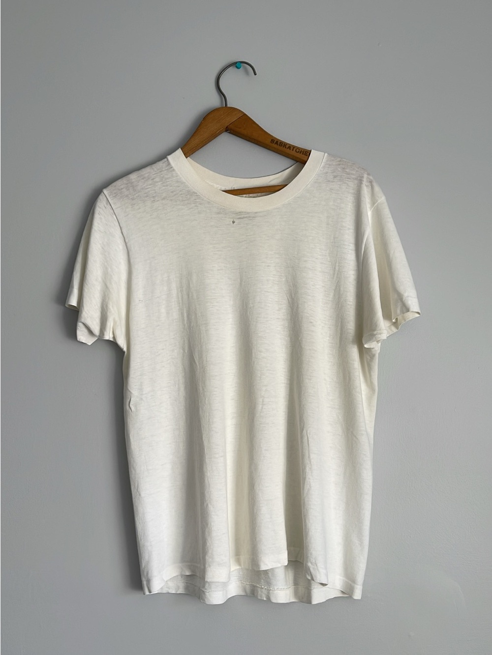 Vintage 1960s Stanfields All Cotton White Tee Size Large 20.5x25